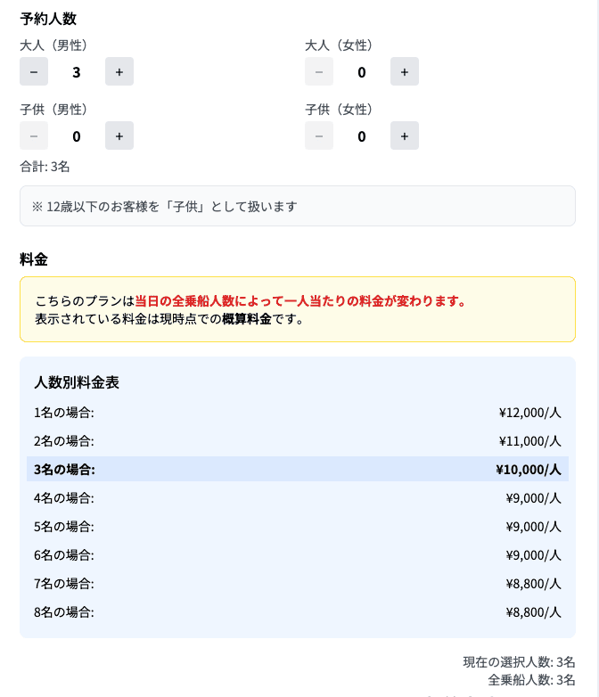 人数/属性別料金ロジックの画面イメージ 1